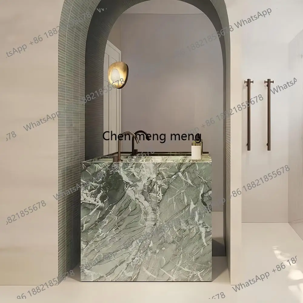 

Vintage Green Jade Marble Vanity - Retro Slate Floor Standing Bathroom Sink Cabinet Customizable Luxury Washbasin"