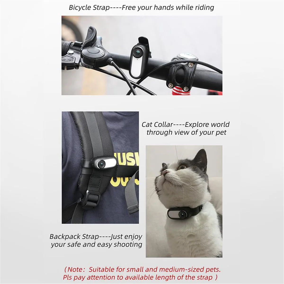 ABKM Cat Camera Collar Telecamere wireless con obiettivo grandangolare 170 Collare stabile Fotocamera Sport Action Camera(A)