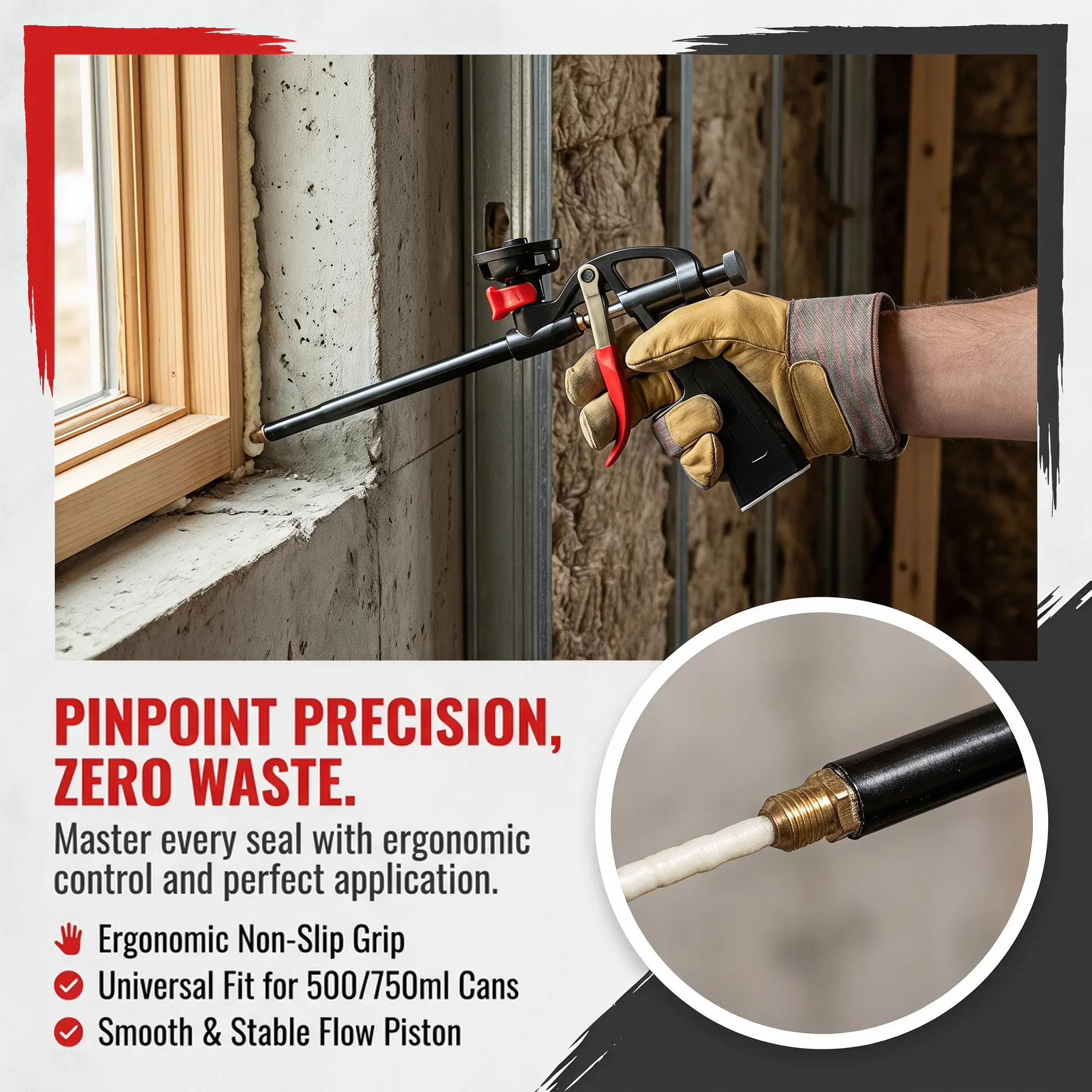 Expanding Foam Spray Gun Black Manual Foam Gun with Ergonomic Grip for Door Window Gap Filling Caulking Sealing Tool