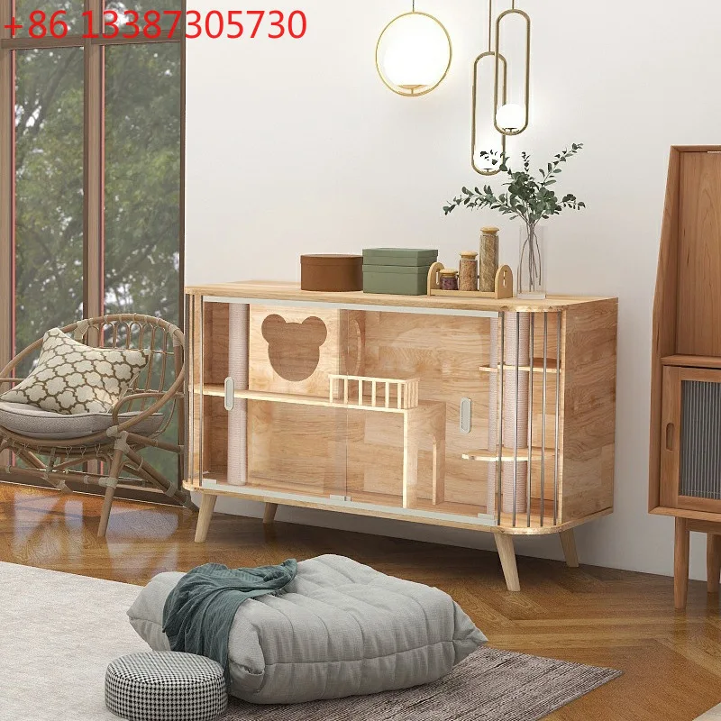 

New cat cabinet solid wood indoor cat villa pet shared TV cabinet