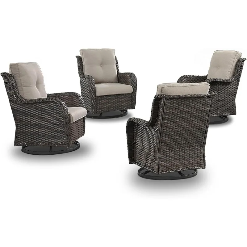 Wicker Patio Furniture Set- 4 Pieces Swivel Patio Chairs,PE Rattan Outdoor Rocking Chairs Porch Furniture for Garden Deck