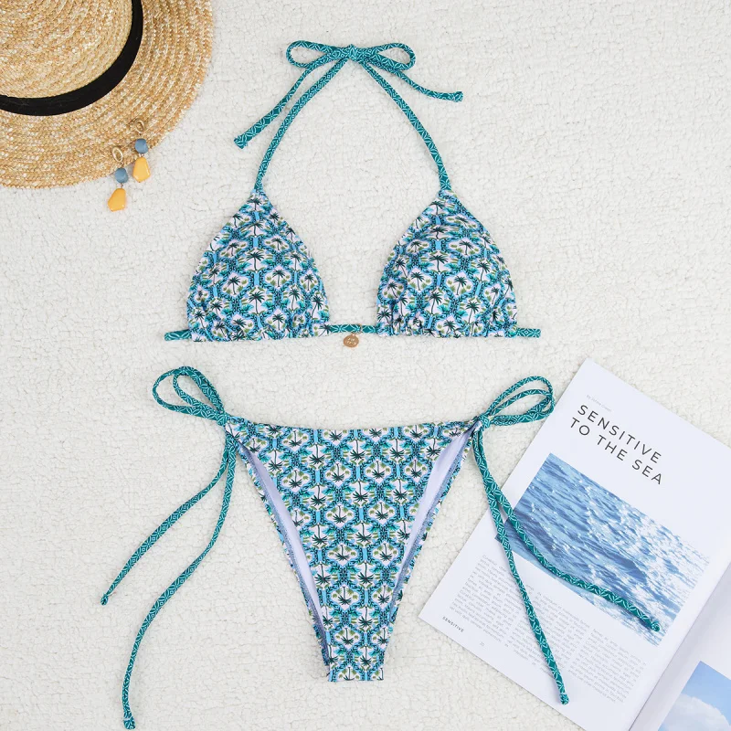 

NewbikiniPrinted Triangle Cup Lace-up Sexy Bikini Swimsuit for Women