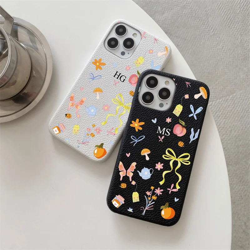 Персонализированный кожаный чехол с бантом и бабочкой для iPhone 11, 12, 14, 13, 15 Pro Max XS XR 14 16 Plus, роскошный жесткий чехол из искусственной кожи