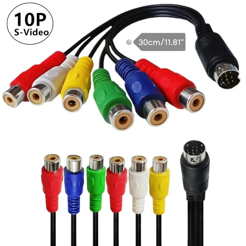 10 Pin S-Video do żeńskiego RGB 6 RCA 10 Pin Din S-wideo męskie kabel komponentowy 30cm dla kabel komponentowy HDTV RGB