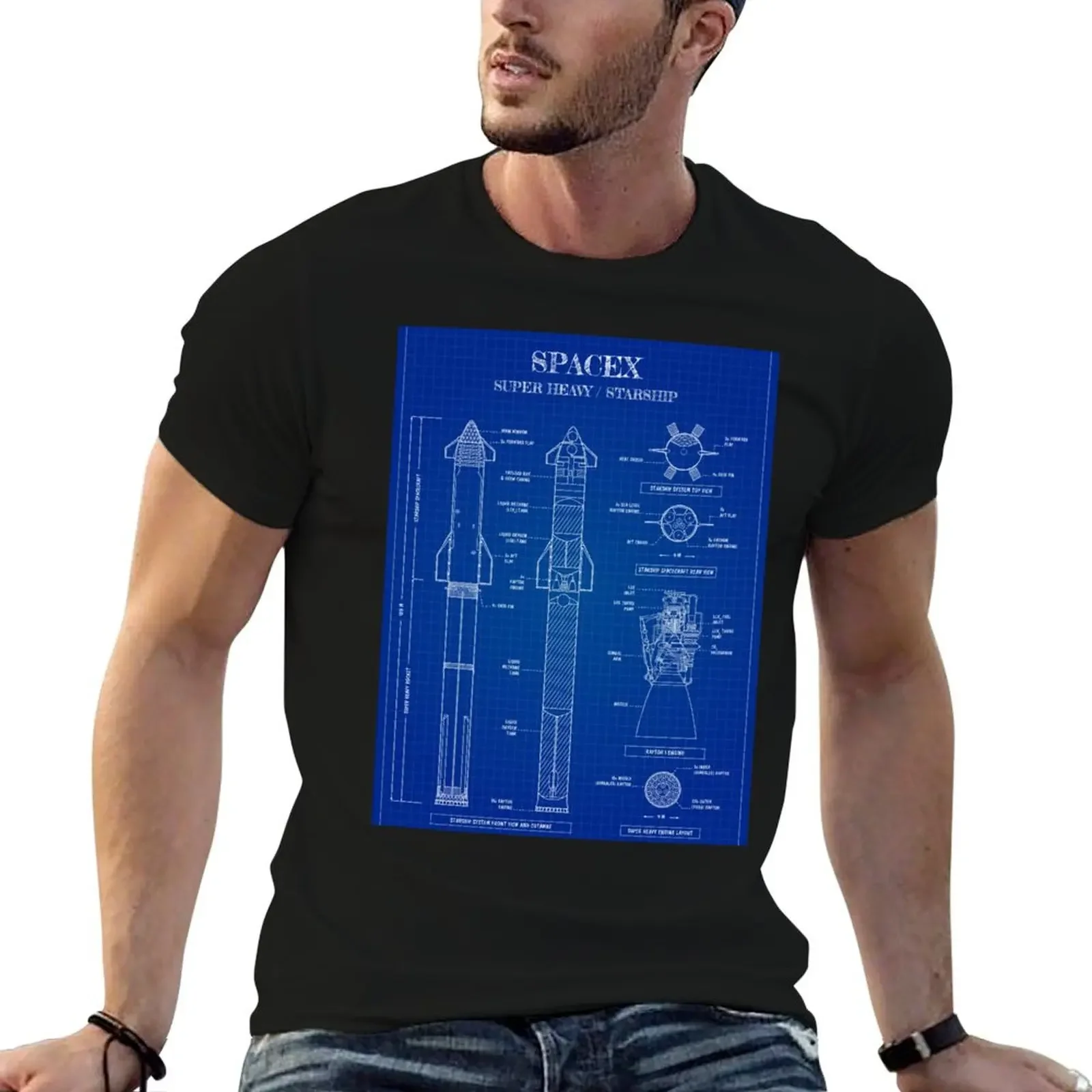 SpaceX: Super Heavy / Starship (Vertical Blueprint) T-Shirt croswit shirt man Personalized t-shirt plain white t shirts men