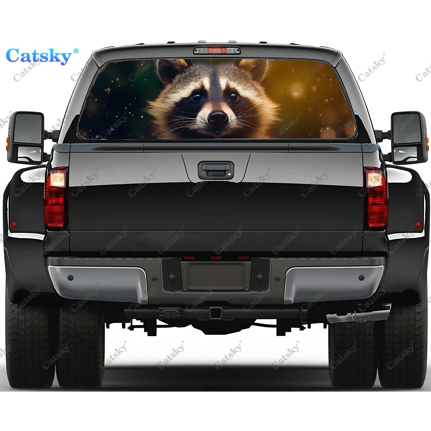 Raccoon With Beautiful Flower Rear Window Decal Fit Pickup,Truck,Car Universal See Through Perforated Back Windows Vinyl Sticker