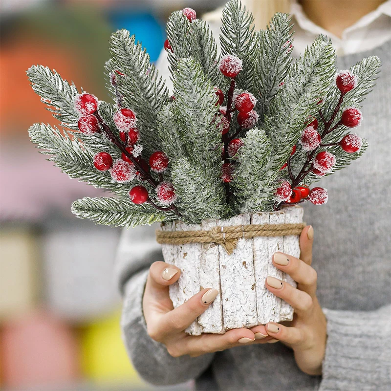 10/20 Stück Künstliche Schnee-Tannennadel-Beeren-Bouquets Weihnachtsdekoration für Christbaum Girlande Ornament Heimdekoration Neujahr DIY Geschenk – Detail 6