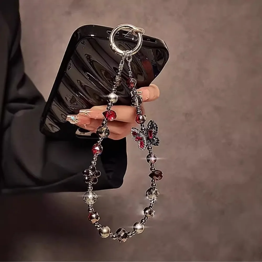 

Новый кулон-бабочка из хрустальных бусин, съемный, на прозрачной цепочке для телефона, для женщин и девушек