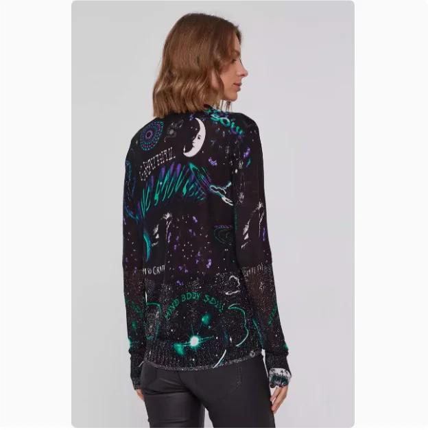 التجارة الخارجية الطلب الأصلي الاسباني الجديد الخريف والشتاء غطاء دافئ مطرز مطبوعة سترة نسائية محبوكة #3