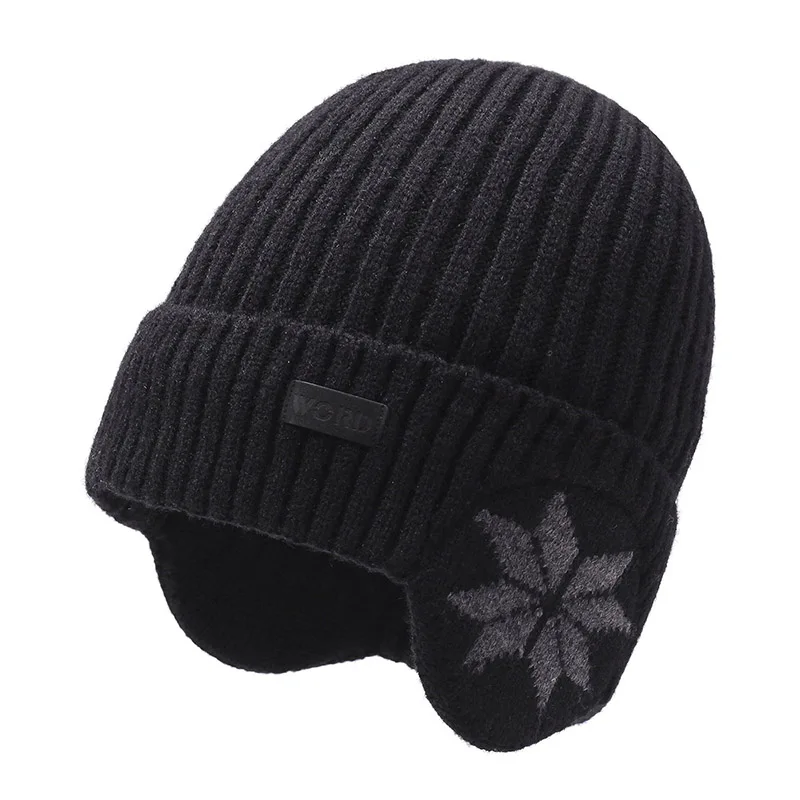 Hat Men's Winter Knitted Beanie Autumn Winter Men's Extended Ear Protection And Fleece Warm Suit
