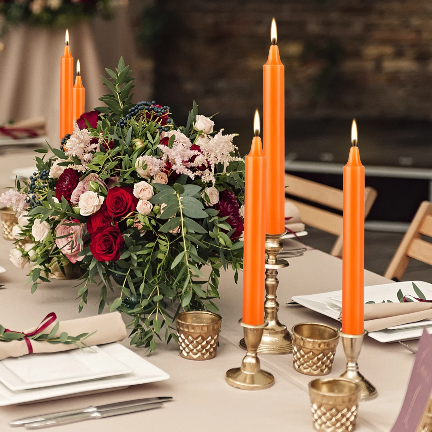 Orange 40 Pcs 4Inch Waxs, Drip-Free, Smoke-Free, Fragrance-Free, Home Dinner Candles, Hand-Pulled, High-Quality, Suitable for Church, Family,