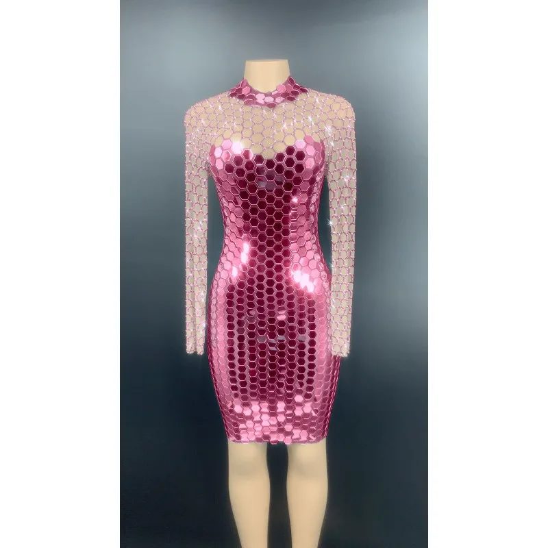 의상 무대 쇼 섹시한 관점 전체 다이아몬드 렌즈 드레스 나이트 클럽 바 여성 가수 공연 Vestidos De Fiesta De Lujo