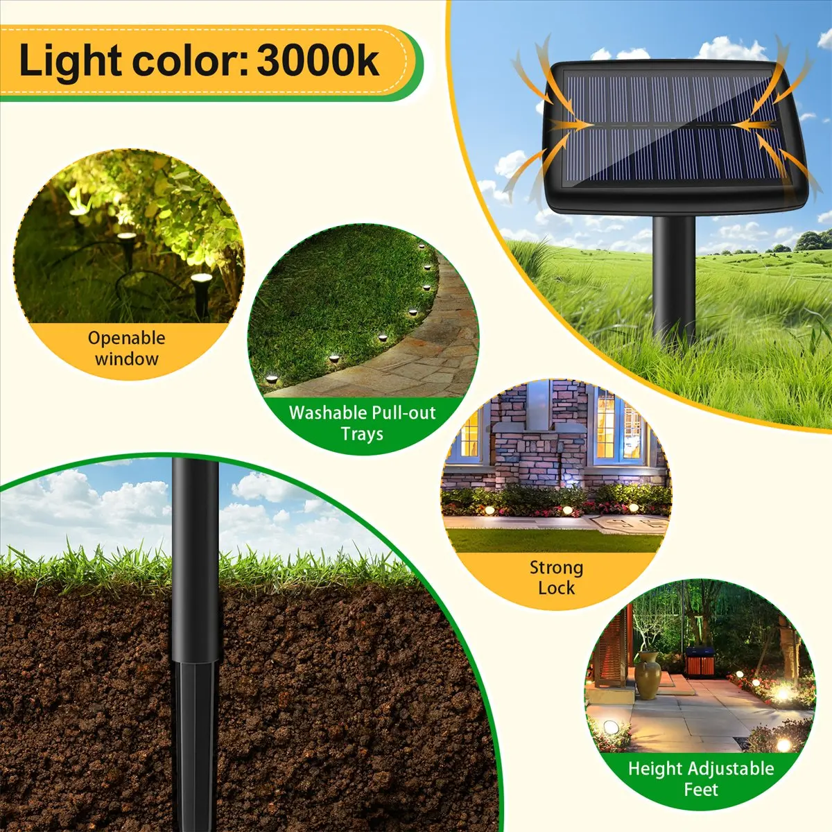 Lampes solaires Y17A 10 en 1 pour l'extérieur, imperméables, lampes solaires pour pelouse, éclairage solaire pour jardin, chemin