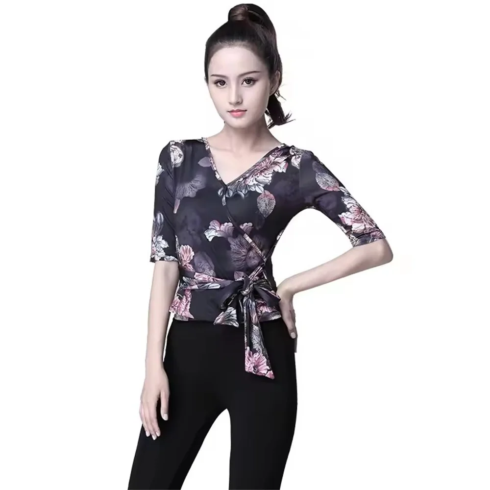 Nueva chica, Top estampado, ropa de baile de salón moderna, Ropa de baile Social, ropa latina, Top para mujer, camisa estampada para práctica de baile de verano
