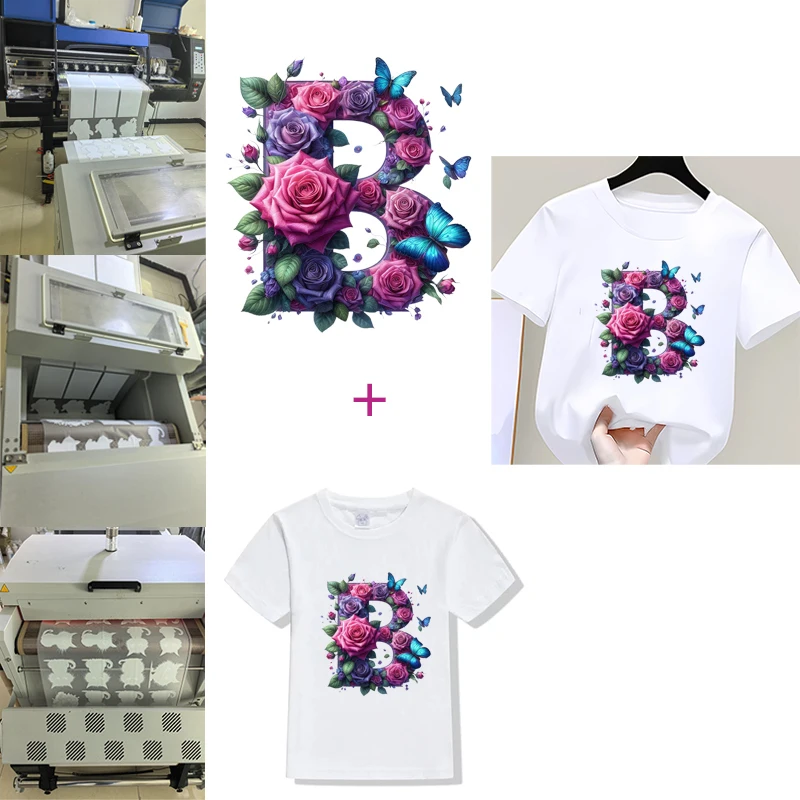 Iron on Stickers Cartoon flower Letters B Printed Heat Transfer Sticker Kids Diy T-shirt Sweatshirt Decoration Gifts New