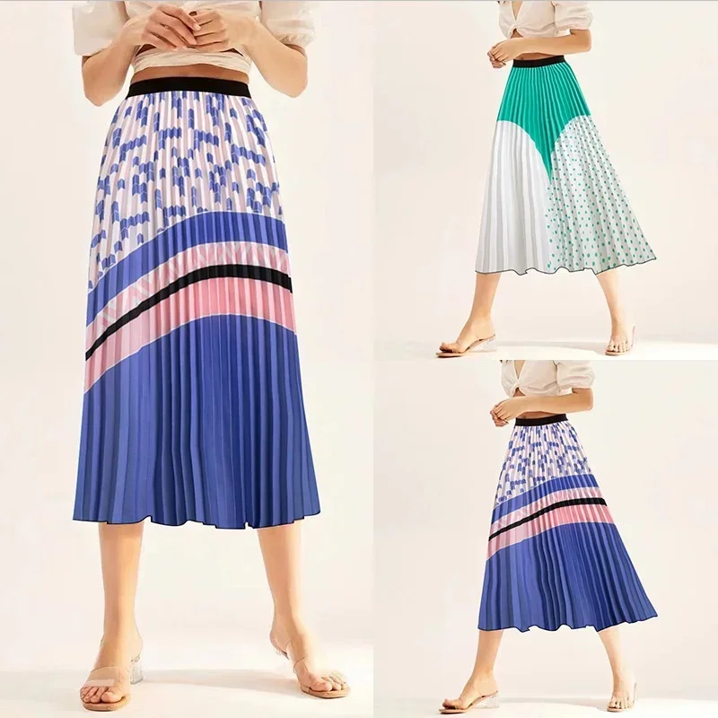 Spring and summer pleated skirt wholesale fashion women's skirt print elegant skirt