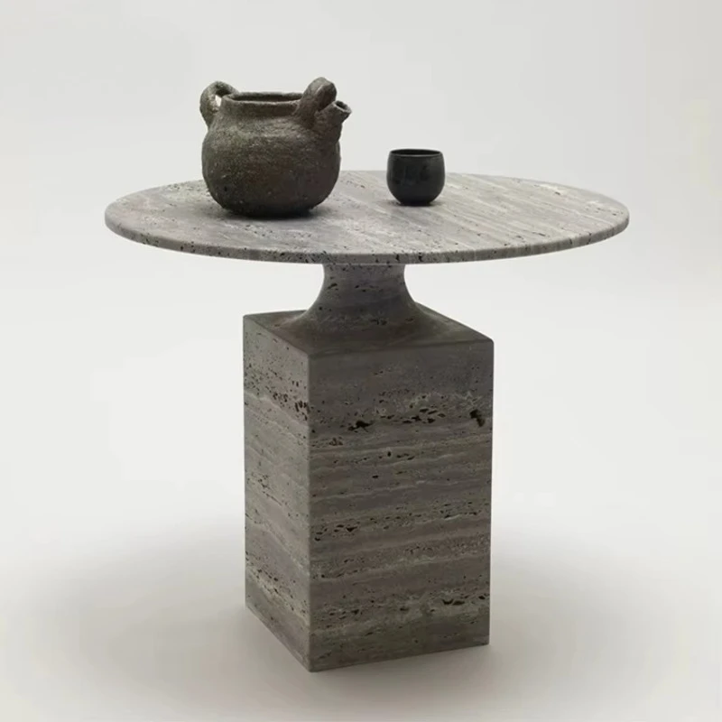 

Modern style villa living room round coffee table, hotel lobby fiberglass frame fake travertine coffee table furniture