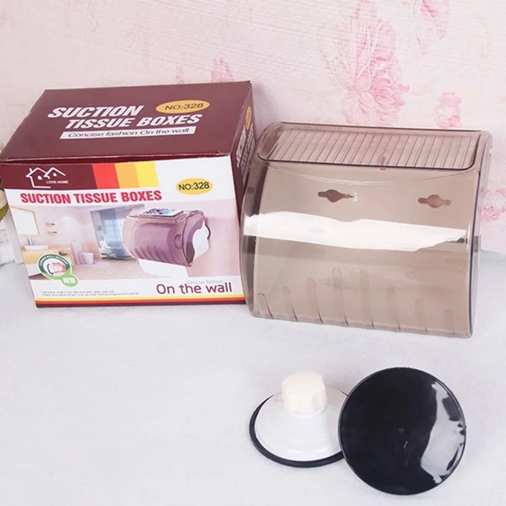 

Plastic Waterproof Toilet Paper Roll Holder Box Wall Mounted Tissue Box with Mobile Phone Shelf Bathroom Storage