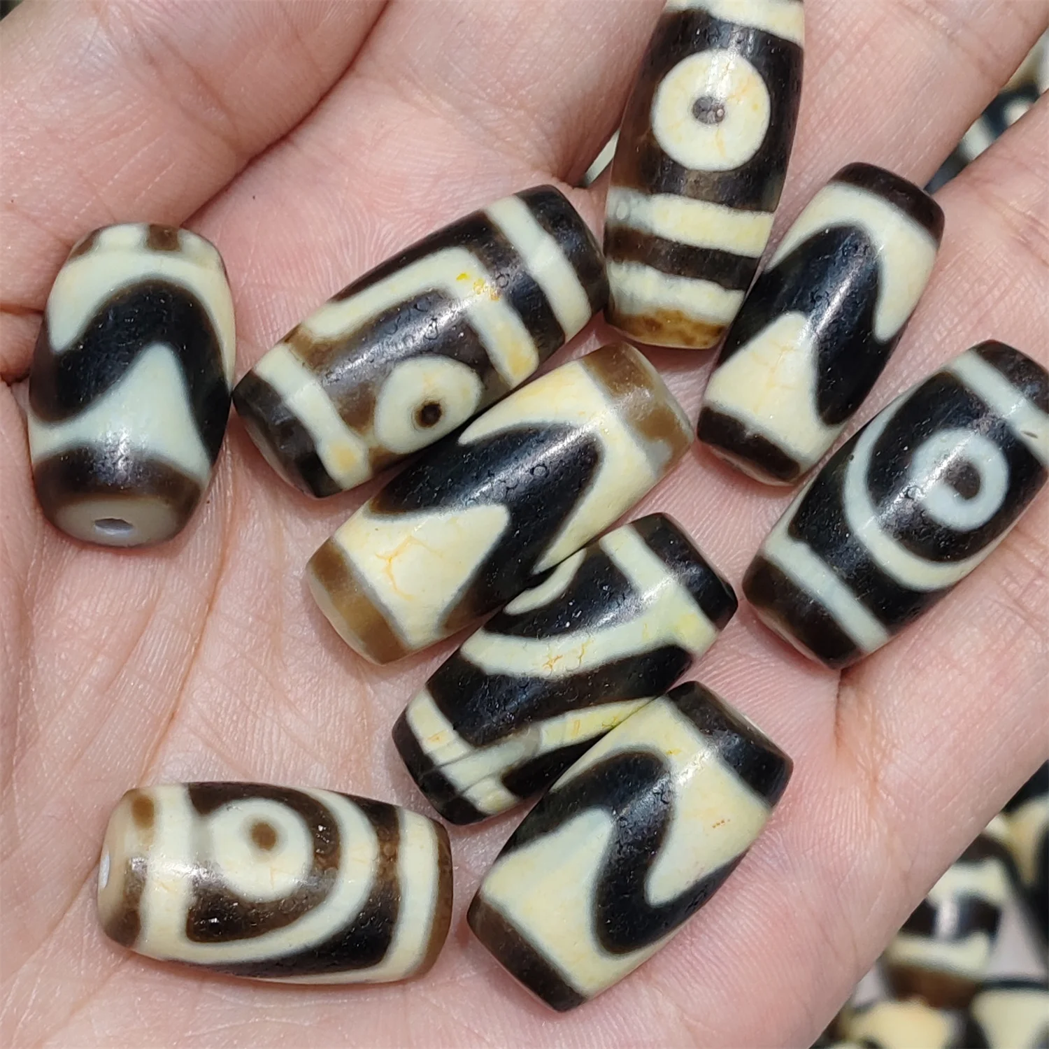 1pcs/lot Natural Agate Dzi Tooth yellow Barrel beads 25mm Multiple patterns Weathering lines diy Bracelet Ethnic style