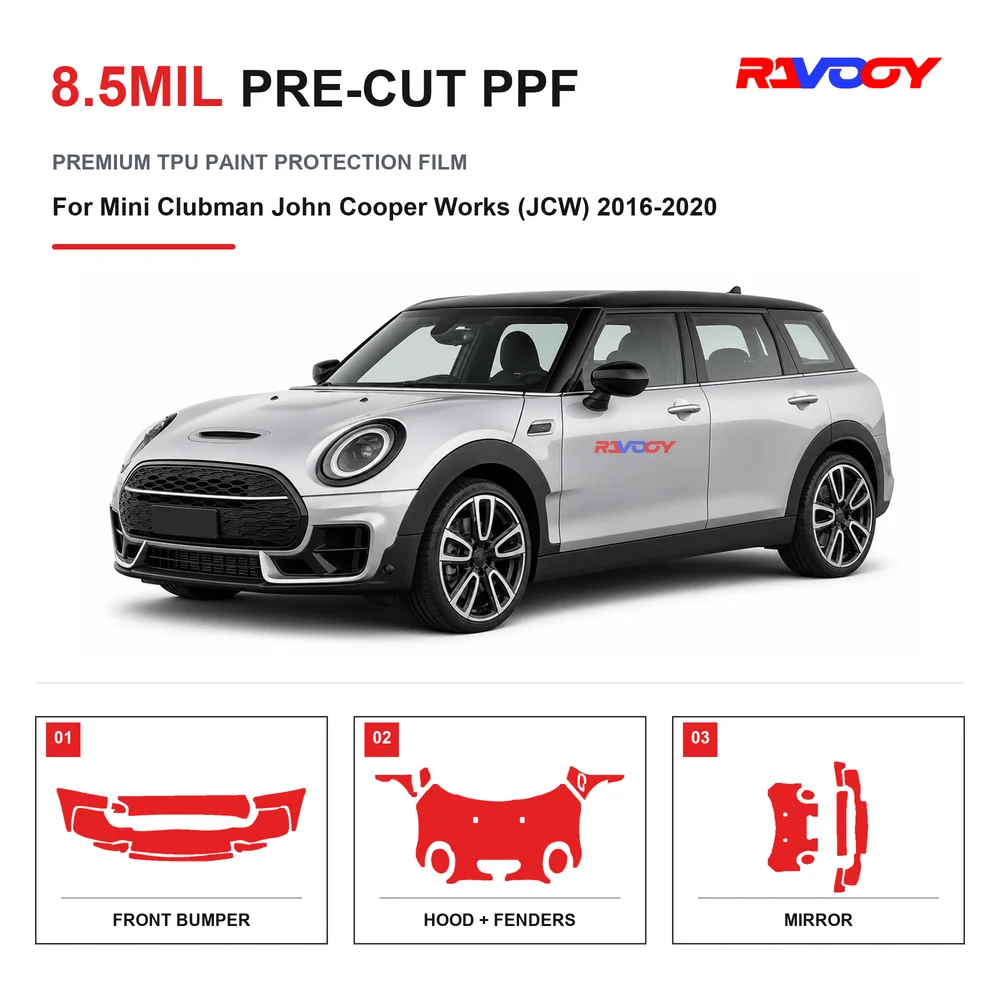 Precut PPF For Mini Clubman John Cooper Works (JCW) 2016-2020 8.5mil TPU Clear Paint Protection Film Self Healing Hydrophobic UV