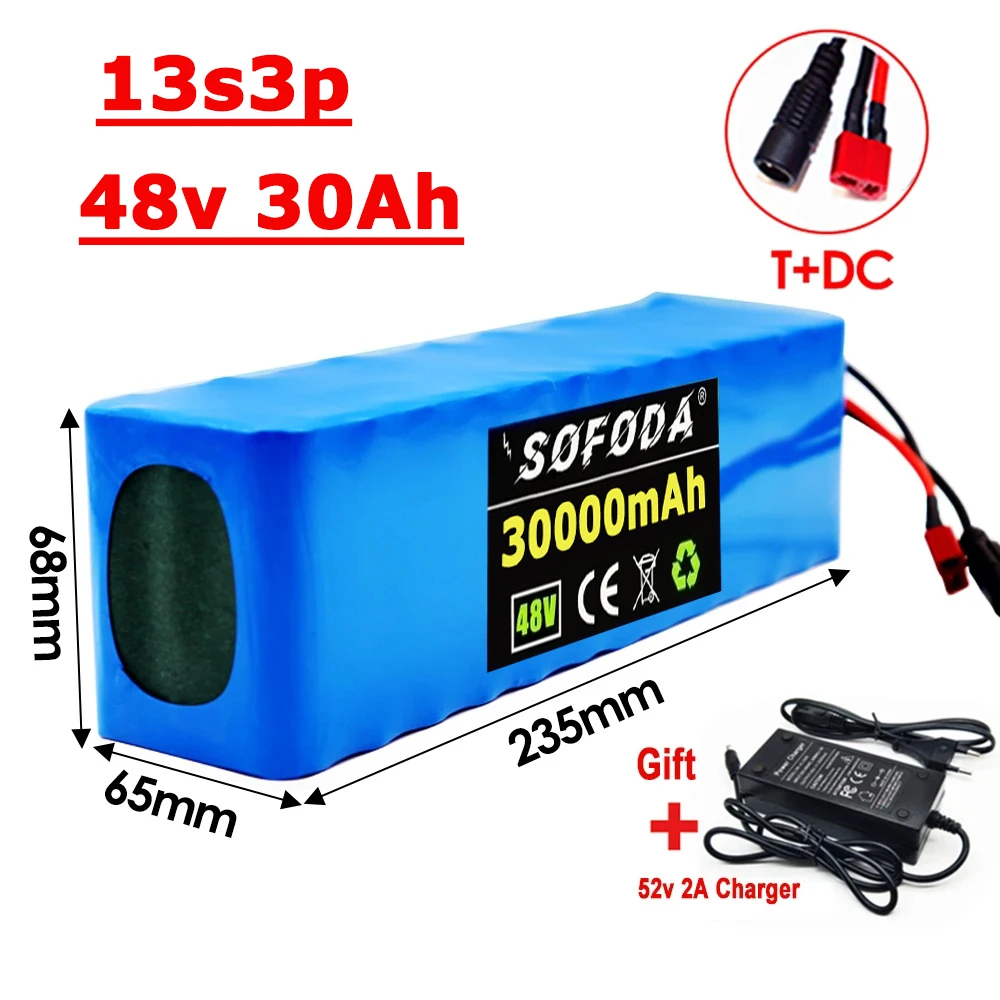 New 48V 30Ah 2000W 13S3P DC/T Lithium Ion Battery Pack Suitable for 48V motors with BMS+54.6V Charger