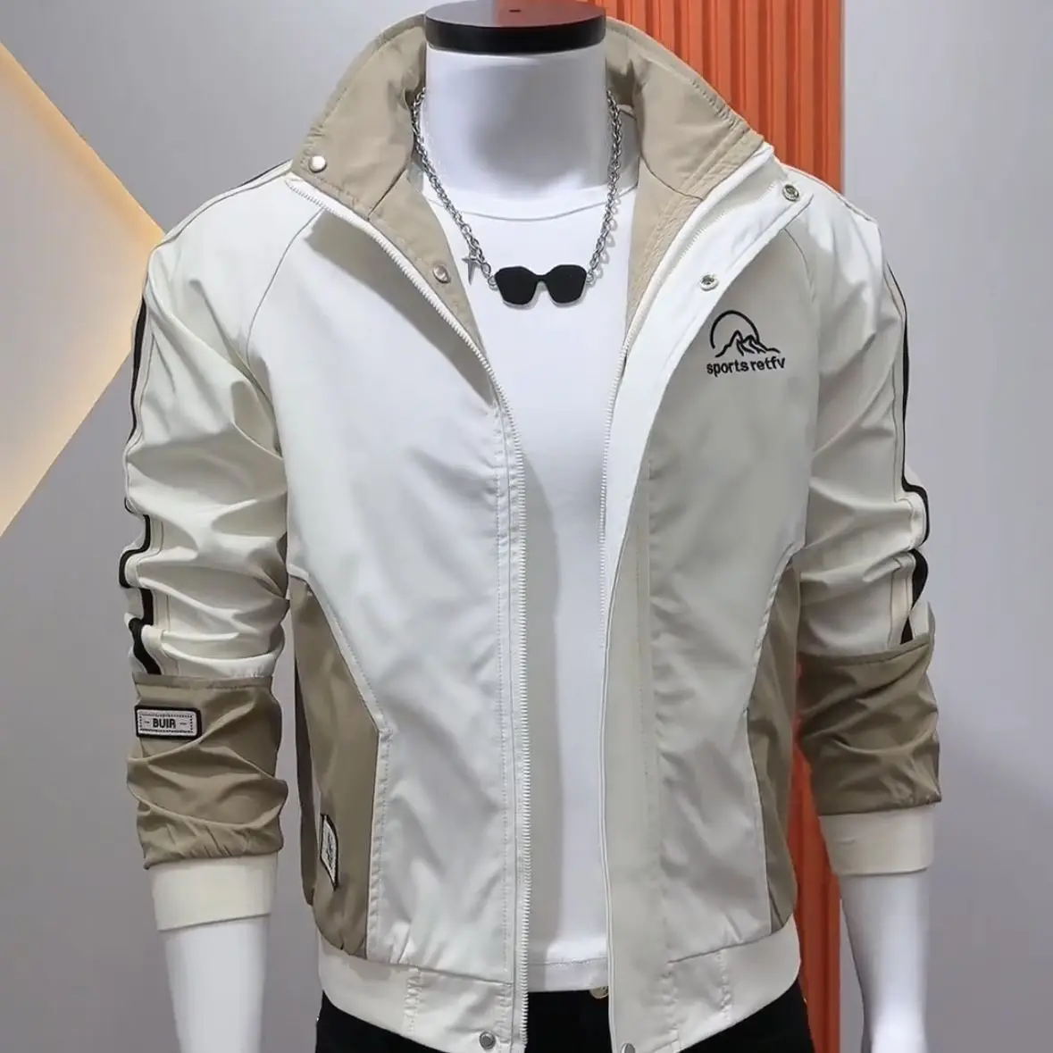 

Collar Autumn New Handsome Men's Coat Versatile Fashion Trend Color Matching Jacket Personality