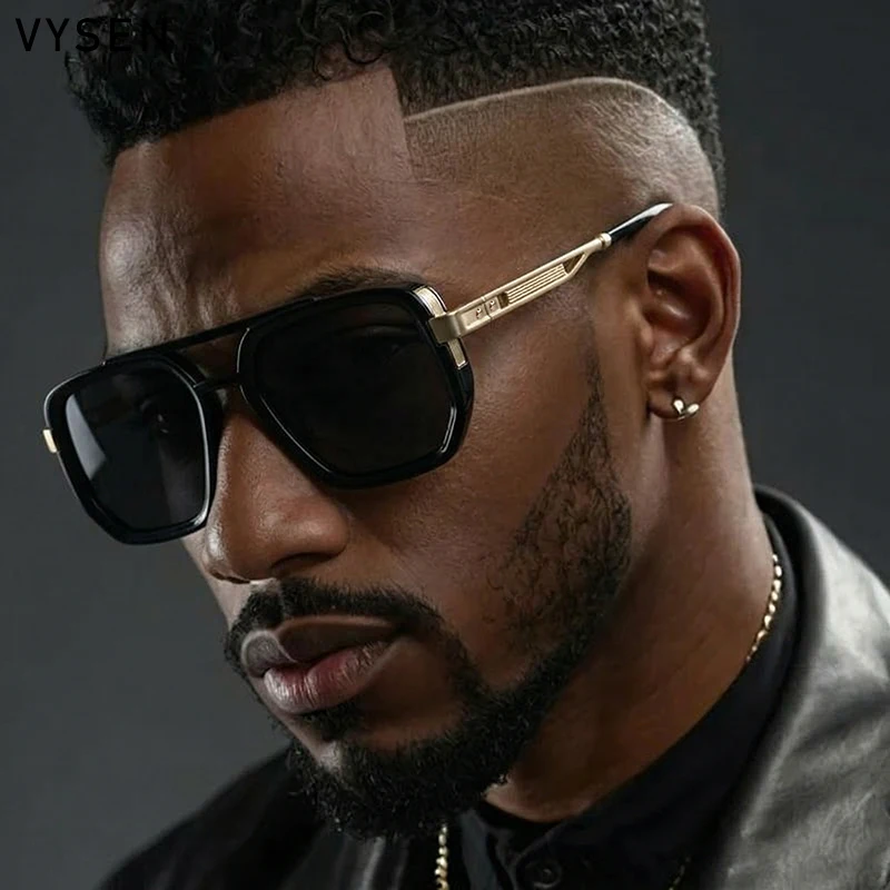 

2026 Vintage Polarized Square Sunglasses Men Luxury Designer Metal Frame Double Bridge Oversized Sun Glasses Male Eyewear Shades