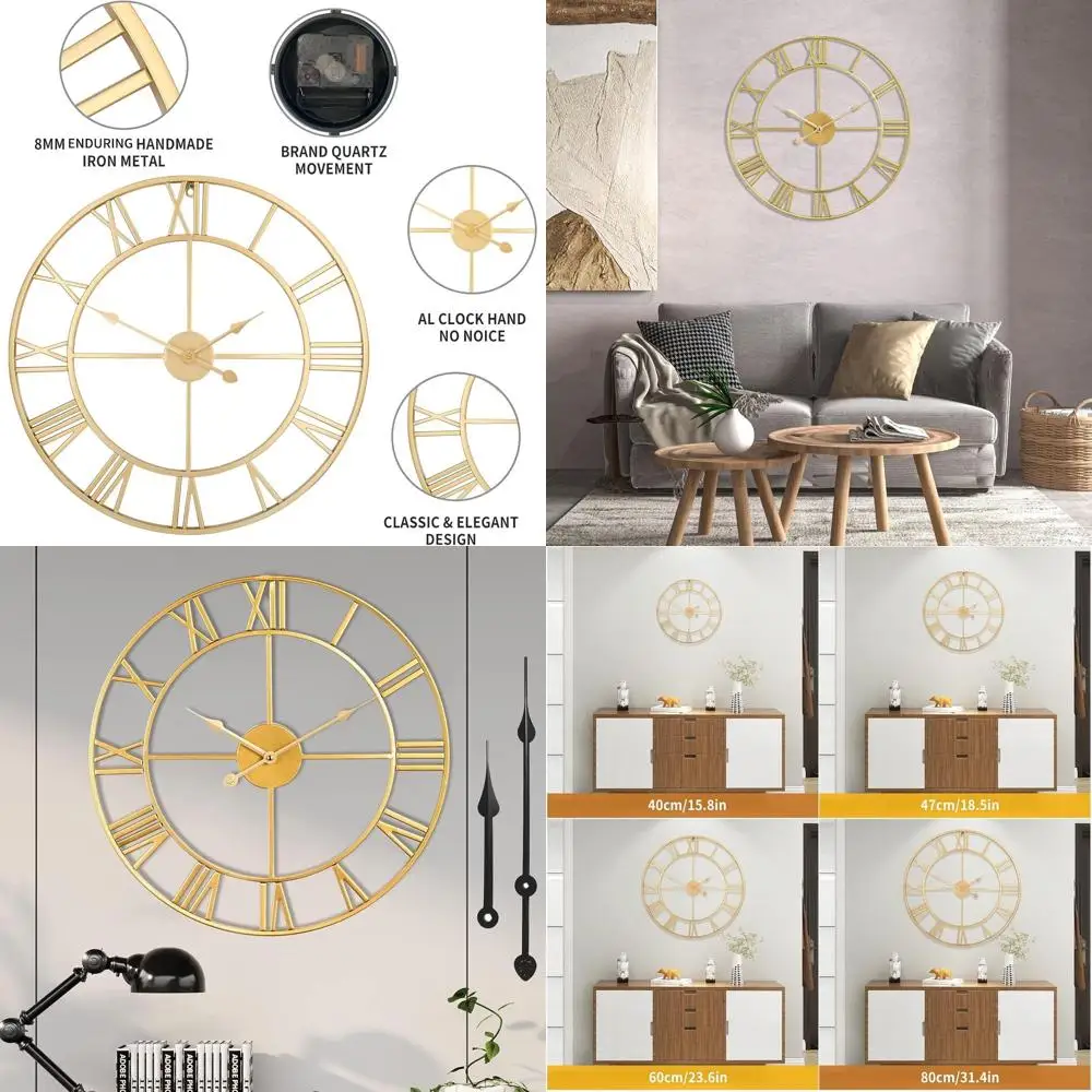 

24 Gold Vintage Roman Numeral Silent Wall Clock - Battery-Powered Decor for Home & Kitchen