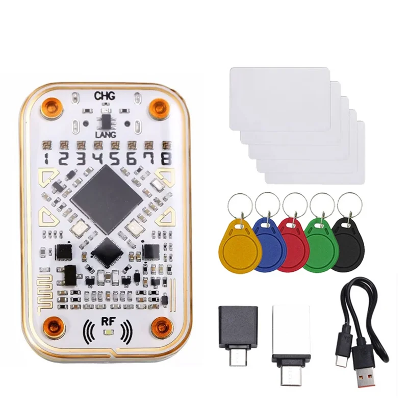 SQPP-Chameleon Ultra RFID قارئ الشرائح الذكية + 5XUID بطاقة/سلسلة المفاتيح البطاقة الذكية المحاكي NFC أداة 125K 13.56M IC بطاقة الهوية فك