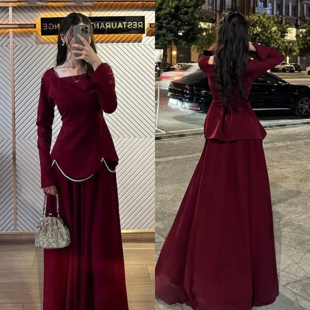

Customized Exquisite Elegant Jersey Pearl Tiered A-line Square Neck Long Dresses Bespoke Occasion Dresses Sizes Available Casual