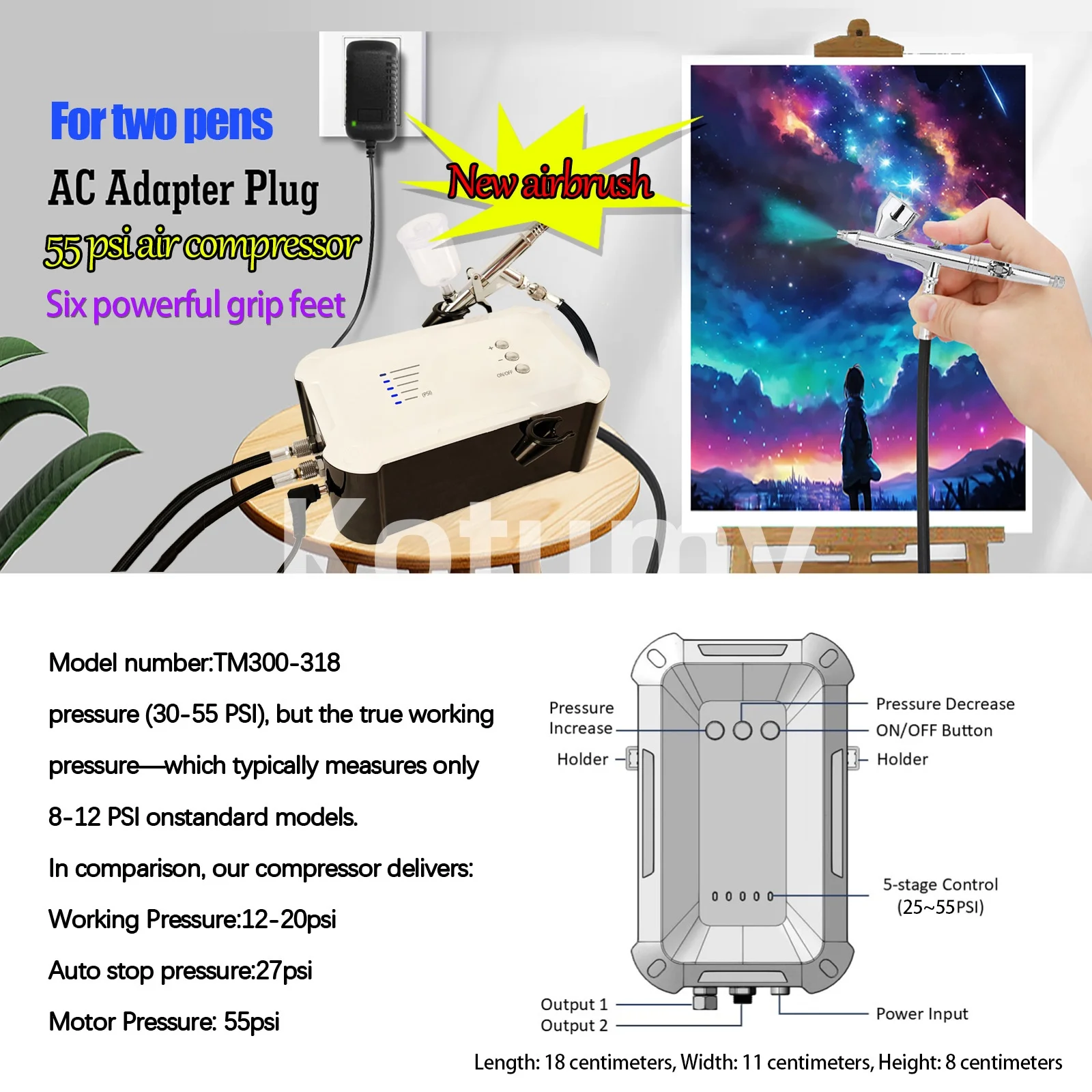 Portable Desktop High-Pressure Spray Pen Air Pump, Multi-Stage Compressor for Spray Painting Art Painting DIY & Model Coloring