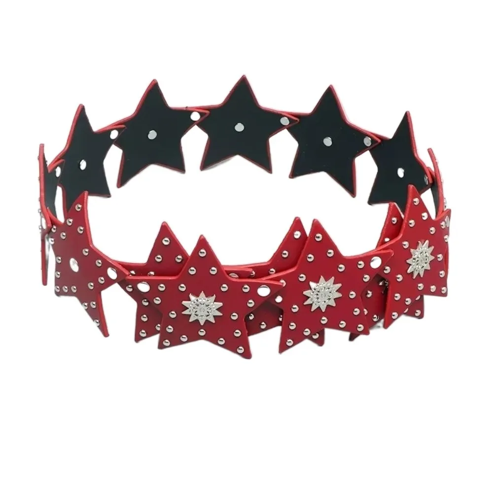 Y2K Retro Ster Patchwork Riem Vijfpuntige Ster PU Leer Punk Riem Brede Western Cowboy Riem voor Dames