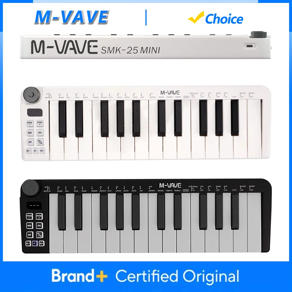 

M-VAVE SMK-25 Mini MIDI Keyboard Rechargeable 25-Key MIDI Control Portable USB Keyboard MIDI Controller Keyboard Instrument