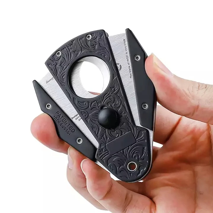 Cigar Scissors Black Pure Copper Stainless Steel Sharp Double-edged Cigar Cutter Knife Fan Form Portable Cigar Cutter