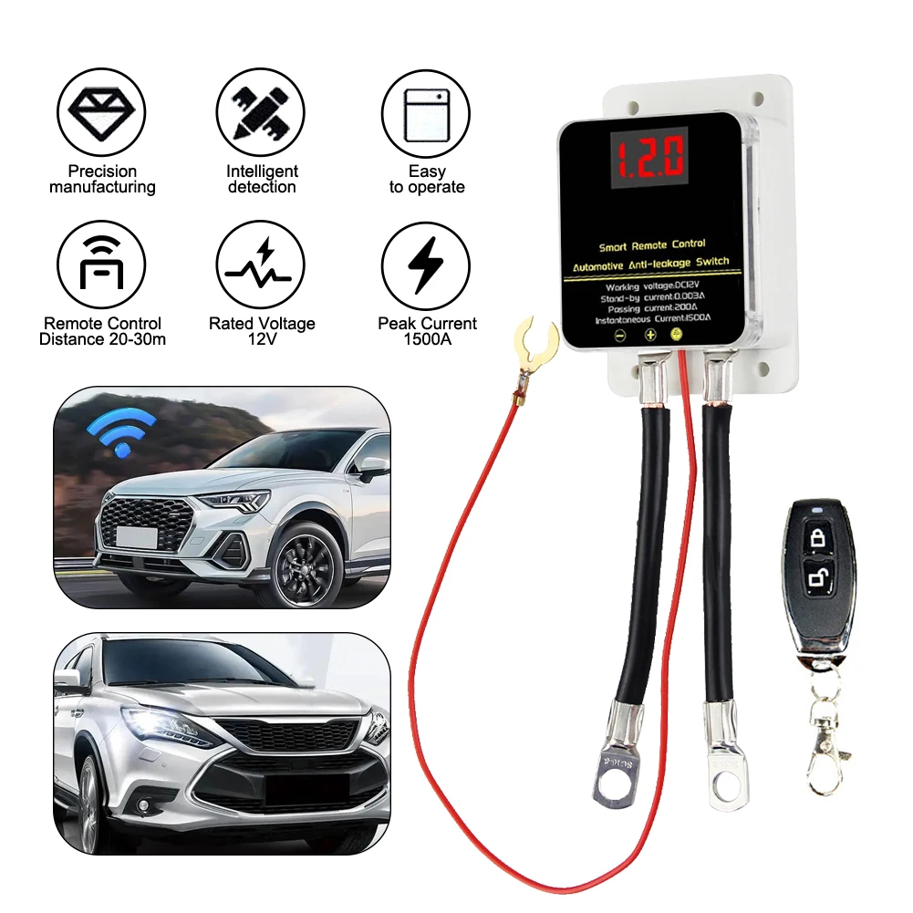 Remote Car Battery Disconnect Switch 12V 1500A Protector with LED Display Battery Drain Prevention for Ford Chevrolet GMC Dodge