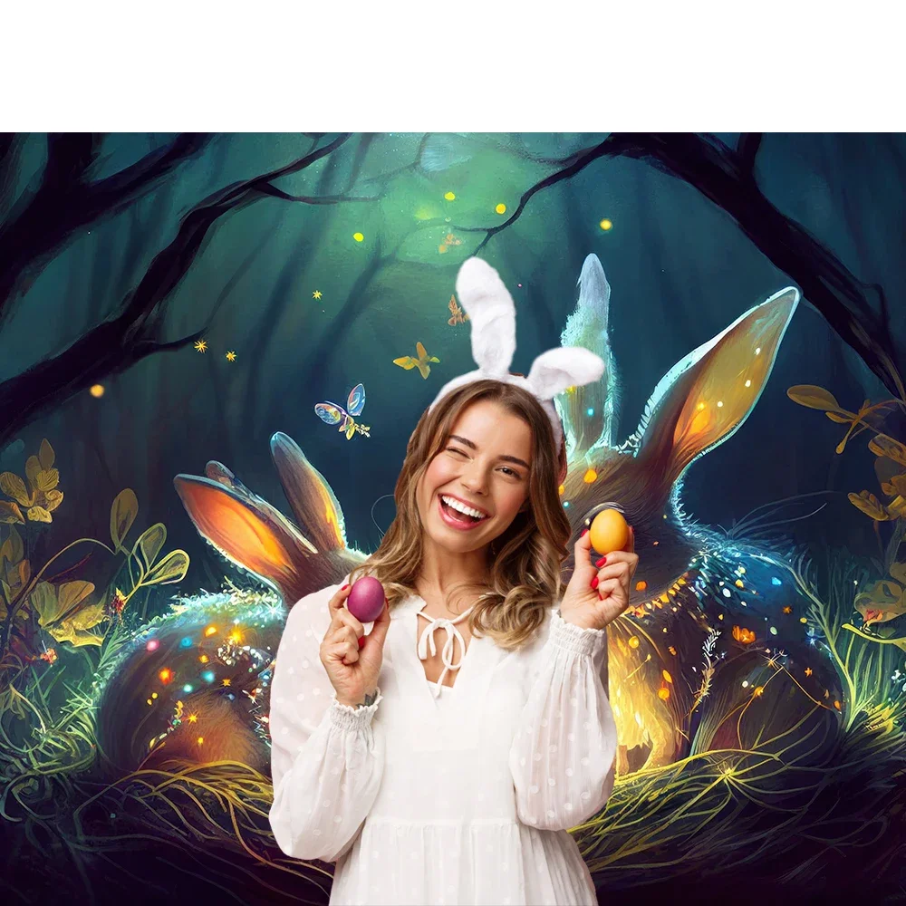 Bonvvie Easter Photography Background Green Grass Flower Egg Rabbit Children Portrait Photocall Backdrop for Photo Studio Props