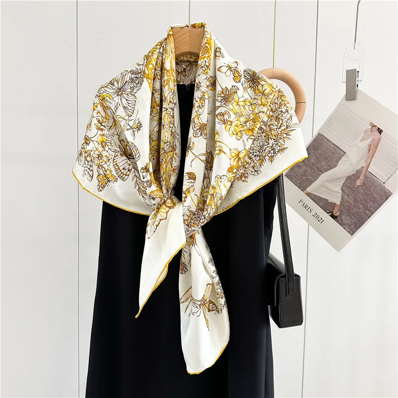 Double Sided Mulberry Silk Scarf 110cm Square Luxury Designer Summer Large Shawls Head Hair Bandannas Tops Accessories 43inch