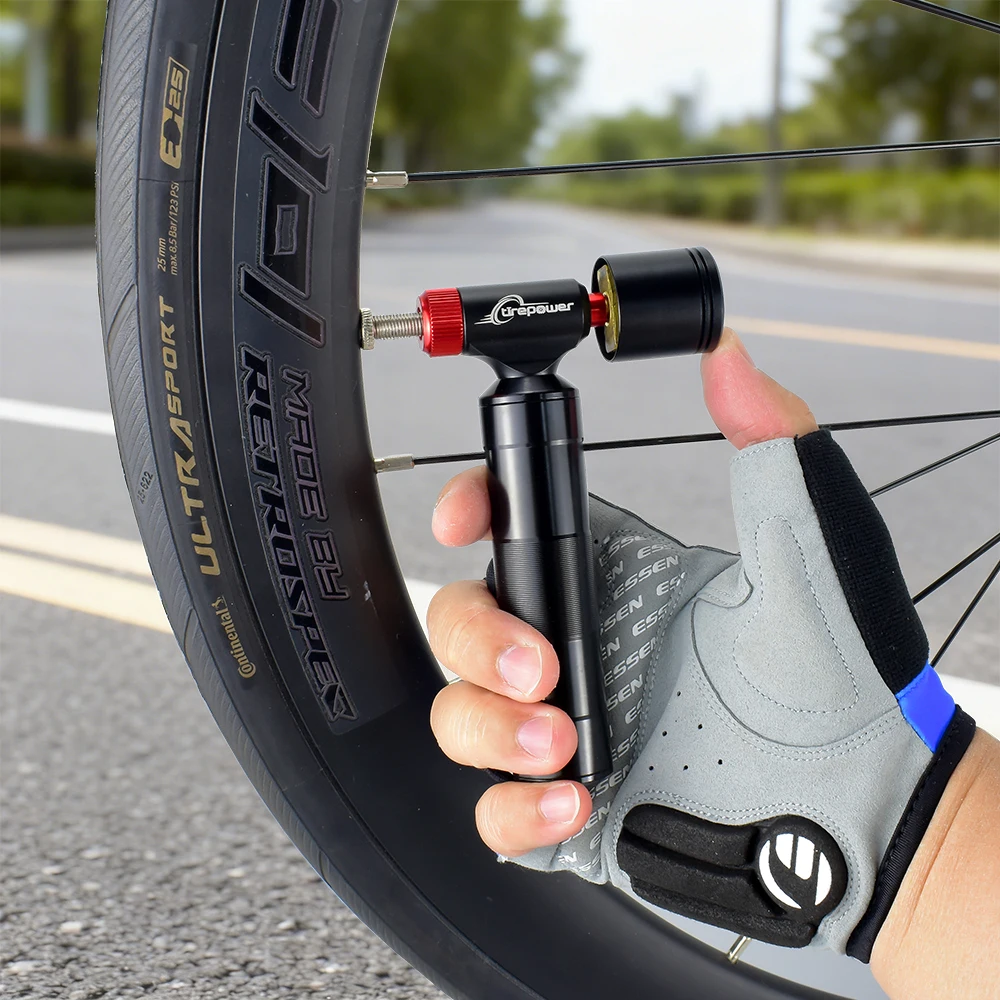 

Black Head CO2 Pump with Clear Pressure Gauge Aluminum Alloy Bike Air Mini Cycling Bicycle CO2 Inflator for Road Bikes MTB Bikes