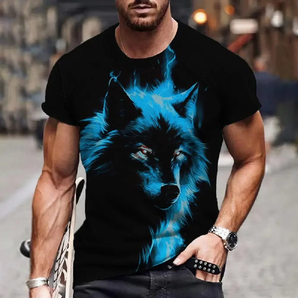 

Wolf T-shirt 3d Digital Animal Print Graphics Casual T-shirt Short Sleeve Comfortable Pullover Top 2024 Summer Men's Clothing