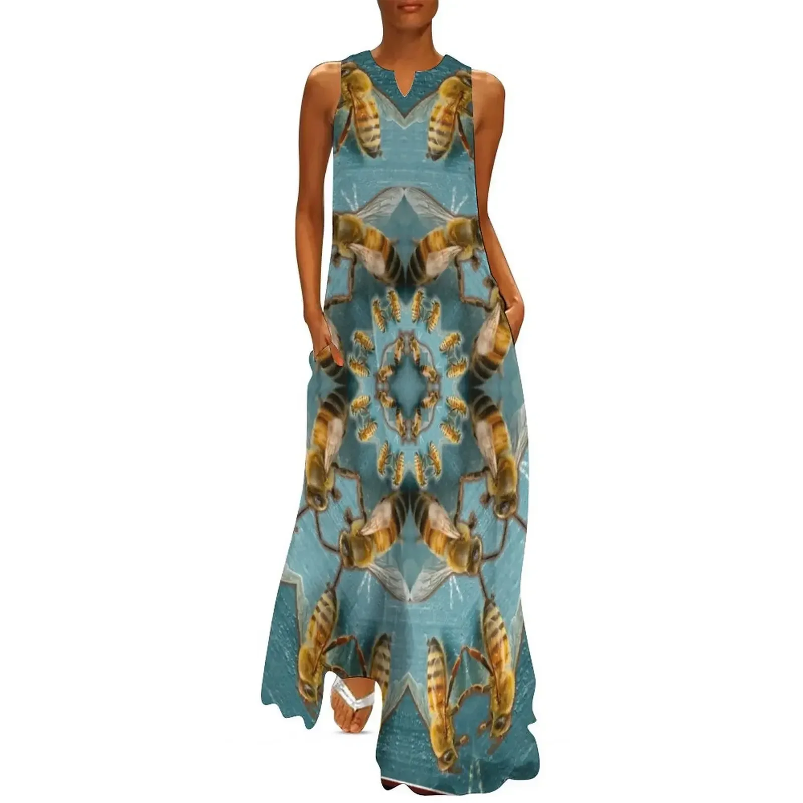 

Honeybees on Hive Mandala Long Dress loose summer dress Women's clothing Women's summer skirt evening dresses ladies Dress