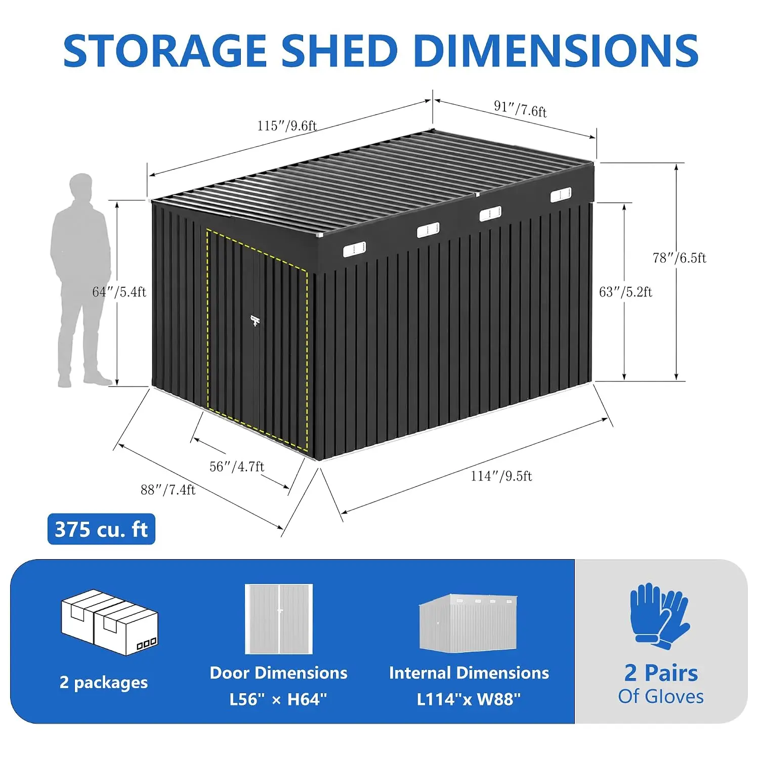 Outdoor Storage Shed Metal Sloping Roof Lockable Door Waterproof Tool Shed Patio Backyard 8x10 FT, Customized