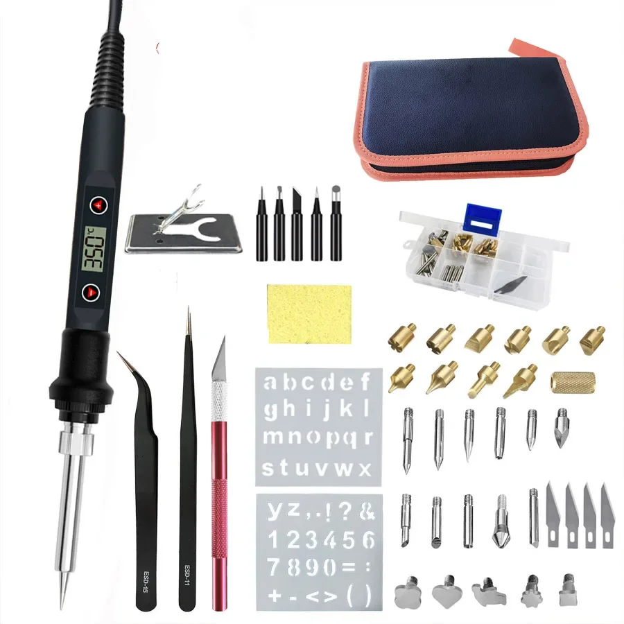 Ferro de solda elétrico 80w, ferramenta de pirografia, queima de madeira, gravação em relevo, conjunto de caneta de solda, temperatura ajustável