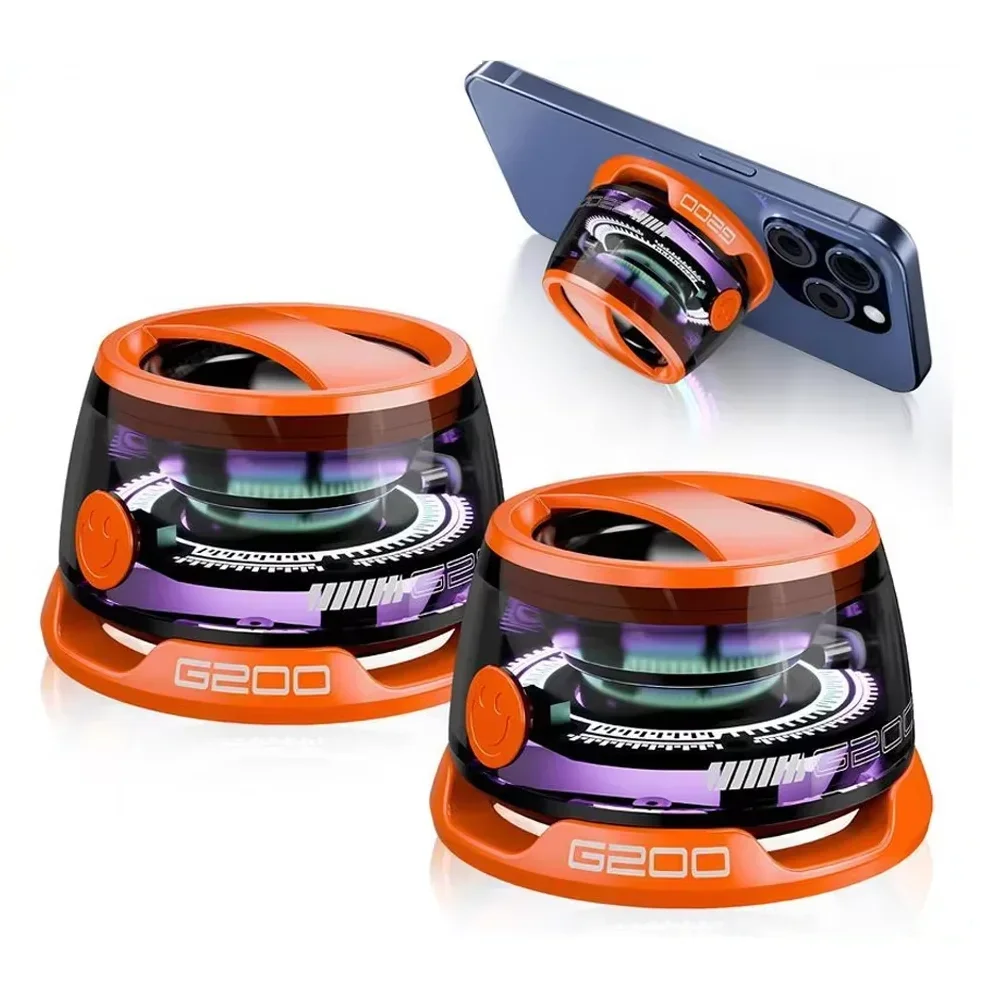 

Портативная Bluetooth-колонка G200 с RGB-подсветкой, магнитный динамик BT5.3, мини-звуковая коробка, 7-часовое воспроизведение, держатель для телефона