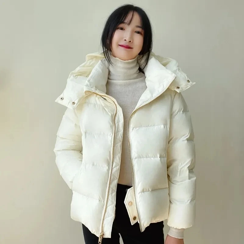 Winter Fashion Hooded Goose Down Jacket Women Thicken Fluffy Warm Parkas Outerwear Female Snow Wear Loose Puffer Coats