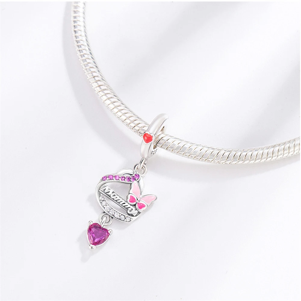 Pan Charms Original Butterfly Heart Mommy Dangle Charm Bracelet Pendant Jewelry