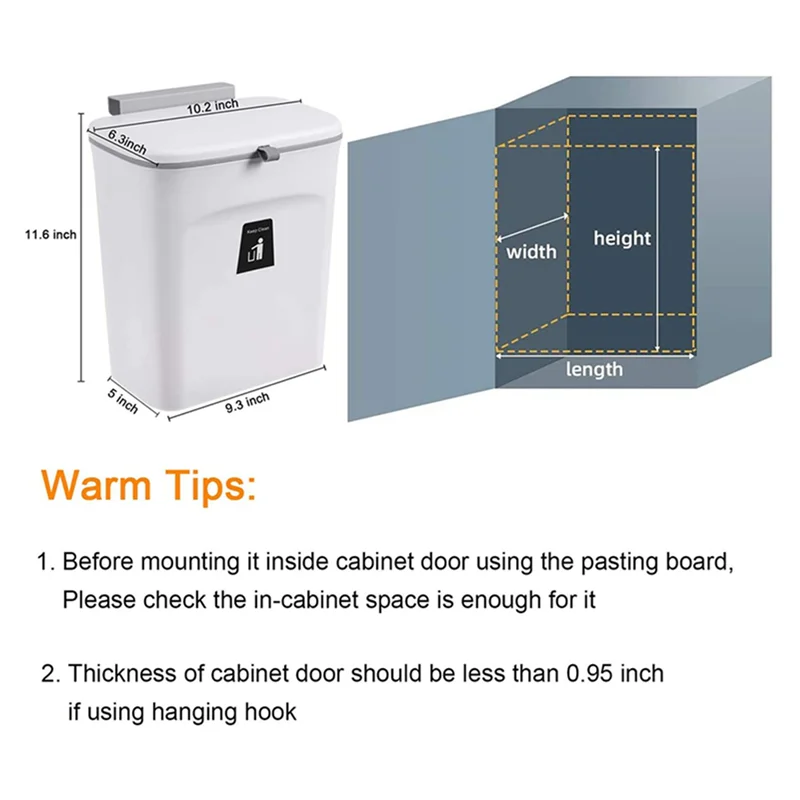 M04K 2X صندوق سماد المطبخ للسطح أو تحت الحوض، سلة مهملات صغيرة معلقة مع غطاء، دلو سماد داخلي قابل للتركيب (C)