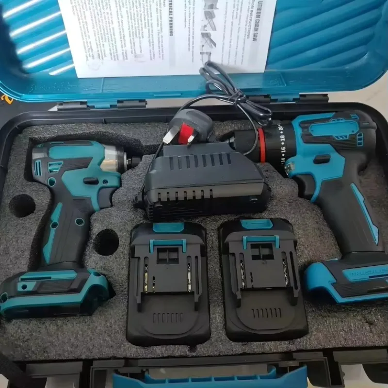 Conjunto de Ferramentas Elétricas com Furadeira e Chave de Impacto com Bateria de Lítio
