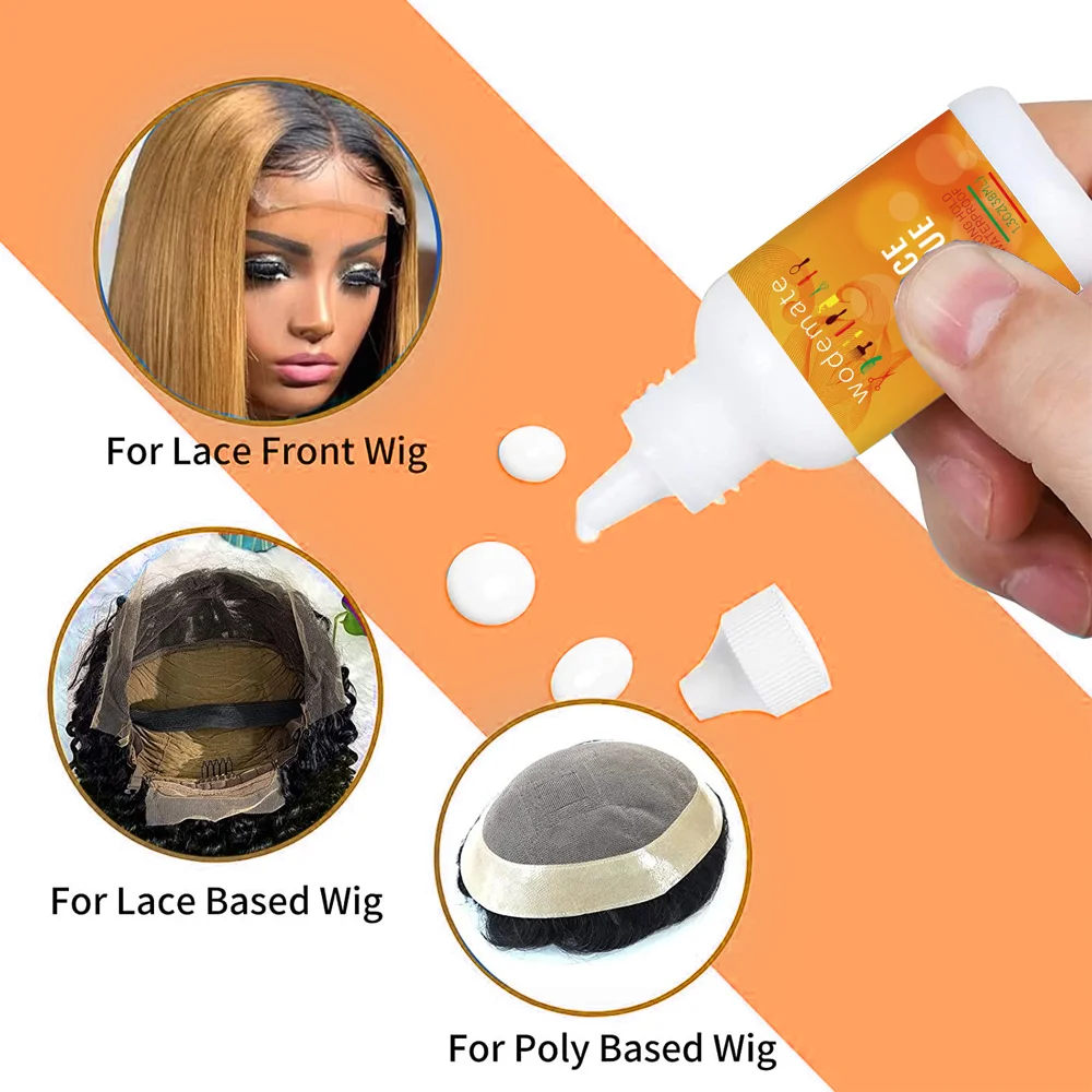 Pegamento de encaje impermeable para cabello, adhesivo Invisible para peluca con bandas elásticas + PALO de cera para el cabello, Gel de Control de bordes de sujeción fuerte