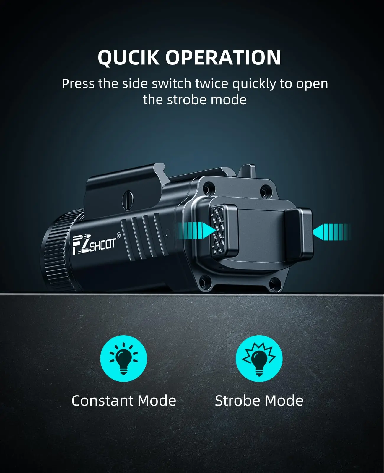 EZshoot 2000 Lumen Tactical Flashlight Compact LED Light Rechargeable for Pistol Picatinny or GL Rail with Adjustable Slide Rail