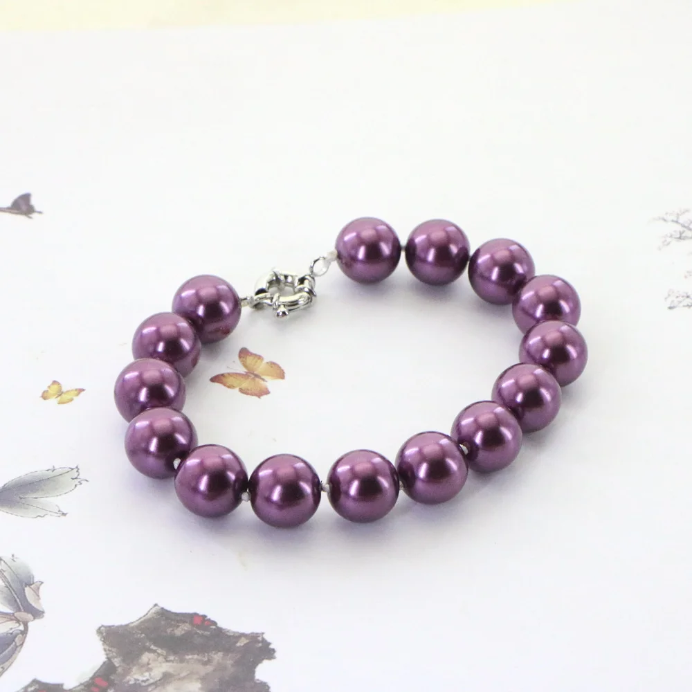 Accessories Christmas Gift 12mm Purple Round shell Pearl Beads Necklace Bracelet Earrings Sets Jewelry Making Design Women Girls